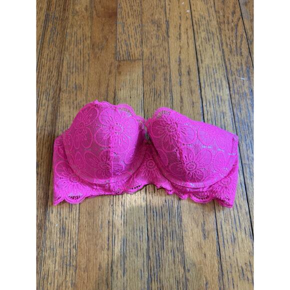 Aerie Bra Balconette Hot Pink Lace Underwire 34D No Straps GUC - Picture 2 of 5